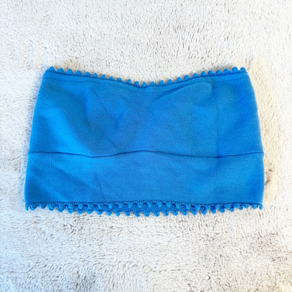 ANTHROPOLOGIE Blue Cropped Tube Top with Scalloped Edge Size Medium